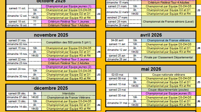 Calendrier ESMSLVTT 2025-2026